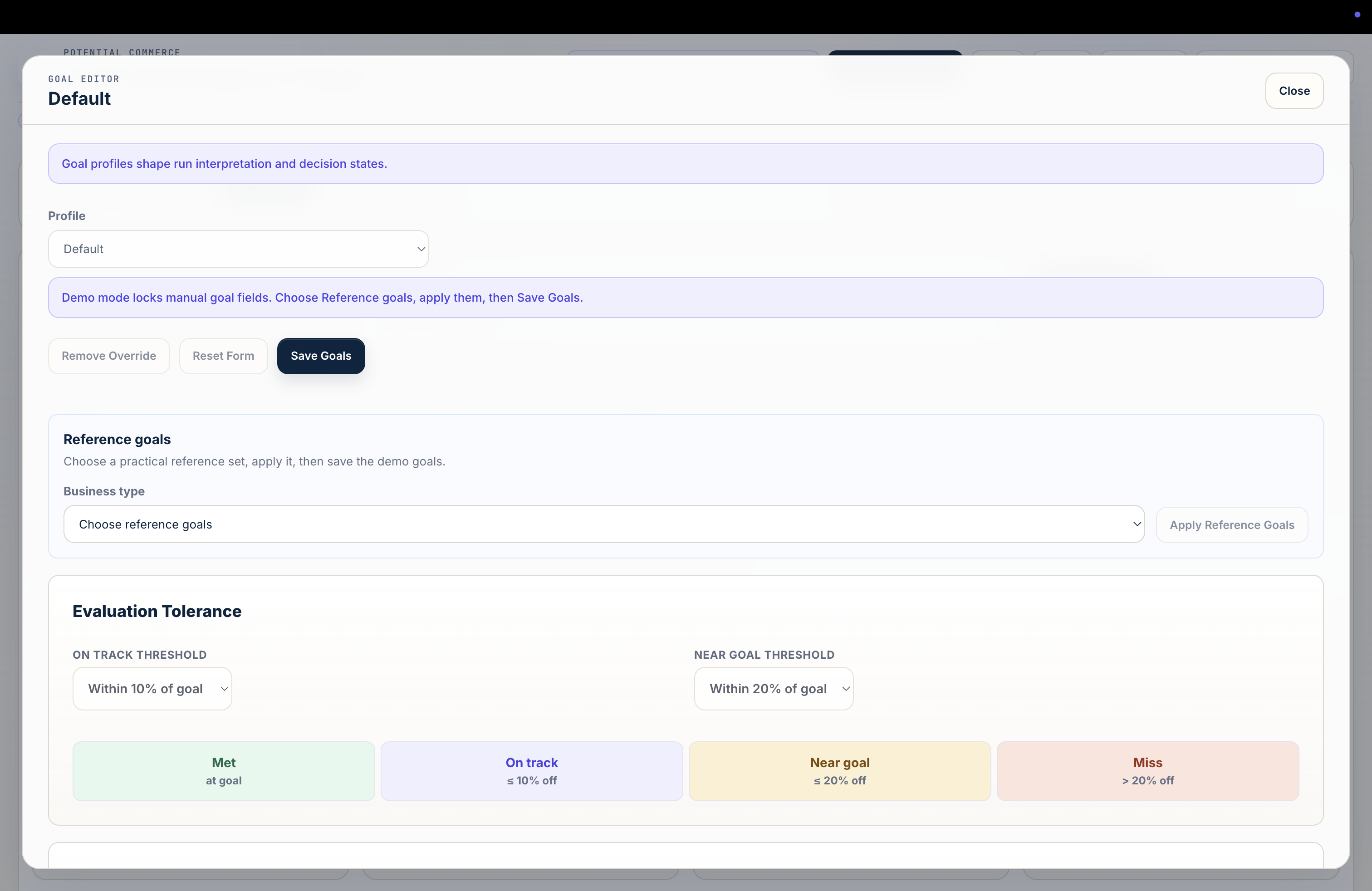 That opens the Goal Editor, where you set the goal for one offer.